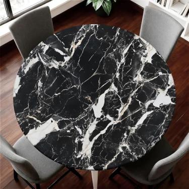 Imagem de COTAIL Toalha de mesa redonda com capa de mesa elástica à prova d'água para mesa redonda de até 114 a 122 cm, capa circular à prova de óleo para cozinha, jantar, acampamento, piquenique, festa