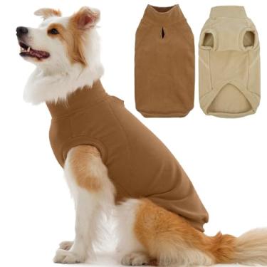 Imagem de IECOii Pacote com 2 casacos de lã térmica para cães – moletom macio, elástico e durável para outono/inverno, suéter de lã para cães, colete com orifício para coleira e lavável na máquina (tamanho GG