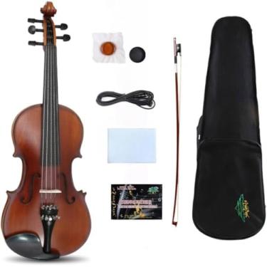 Imagem de WUQIMUSC Violino acústico elétrico de 5 cordas tamanho 4/4, kit de violino feito à mão com estojo e arco (cor marrom)