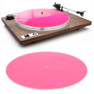 Imagem de Cffuvros Esteira Acrílica da Plataforma Giratória para O Jogador de Registro de 12 Polegada, Ressonância Amortecida da Plataforma Giratória (Rosa Transparente)