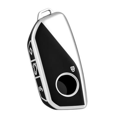 Imagem de OFF WE GO Capa de chave BMW, capa de chave de proteção TPU macia compatível com BMW Série 7 740 760i X1 X6 X7 XM I5 I7 IX 2023 2024 acessórios para chave de carro (prata preta)