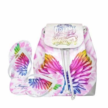 Imagem de Kit Infantil Bolsa Menina Juvenil Mochila Chinelo Asas Magicc, 31/32
