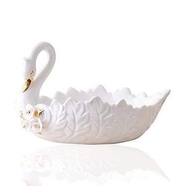 Imagem de YYBOES Cesta de frutas, fruteira, cisne, cerâmica, fruteira, prato de frutas, suporte de alta capacidade, mesa de café, decoração de casa, prato de doces, decoração de sala de estar, cesta de frutas