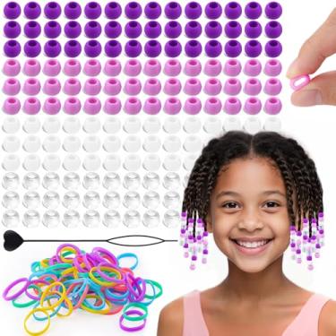 Imagem de TINKRSTUFF 160 contas de silicone pequenas de 10 mm para tranças de cabelo, contas de cabelo de pônei gelatinosas macias com orifício de 5 mm + 50 faixas de borracha e 1 miçanga para trançar