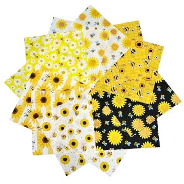 Imagem de DMFR Tecido de algodão pré-cortado abelha quadrados abelha margarida favo de mel xadrez girassol camada bolo tecido tema abelha acolchoado retalhos quadrados para jardim de verão DIY artesanato