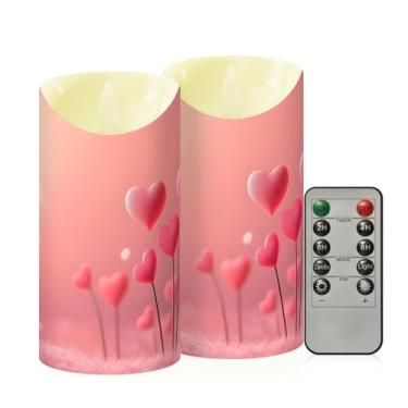 Imagem de Wassud Pacote com 2 velas de coração sem chama com controle remoto, velas realistas cintilantes com temporizador, velas decorativas para Natal, casamento, festa, decoração de casa média