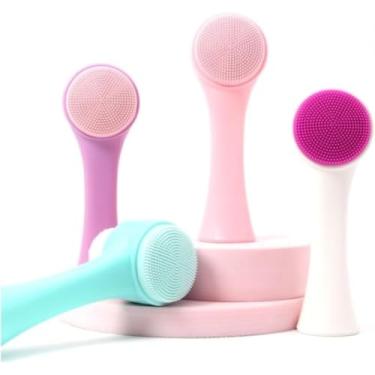 Imagem de Escova de Limpeza Facial Manual 2 em 1 Esponja Cuidados Com o Rosto Massageador de Silicone Limpeza Profunda Macio Esfoliação Escovinha Dupla Face Ativa a Circulação da Pele Skin Care Resistente à Água Banho Uso Diário à Prova D’Água