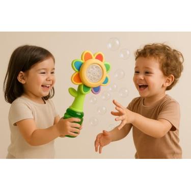 Imagem de Máquina de Bolhas de Sabão em Formato de Flor, Giratória Automática, Multicolorida com Sete Cores, Brinquedo Infantil