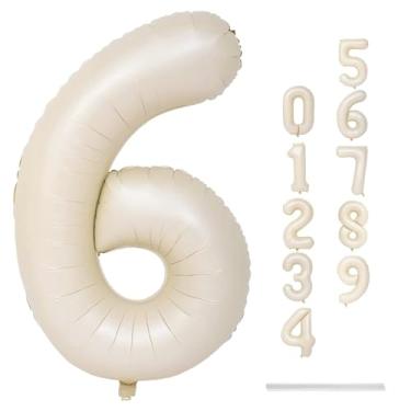 Imagem de Balão numérico de 101 cm para decoração de aniversário, balões grandes autoinfláveis com números de folha de creme de 0 a 9 para amigos, balões de hélio creme para mulheres e homens, artigos de festa