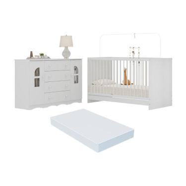 Imagem de Berço 3 em 1 com Colchão Incluso e Cômoda 2 Portas 4 Gavetas Liz Multimóveis MP4773