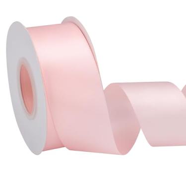 Imagem de EUSOAR Fita rosa, 1 rolo de 3,8 cm x 65 m, fita de cetim dupla face de tecido, fitas de seda de casamento para artesanato, embrulho de presente, buquê de flores, convites feitos à mão, decoração de