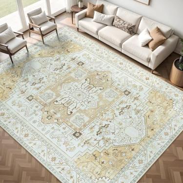 Imagem de Tapetes de área 12 x 18 cm para sala de estar, tapete lavável para quarto, jantar, casa, escritório, borracha macia, antiderrapante, vintage, boho, tapete grande, estampado, para berçário moderno