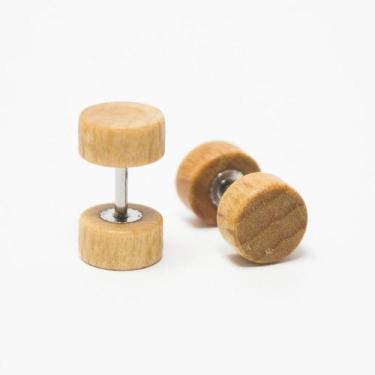 Imagem de Brinco Masculino Falso Alargador de Madeira e Aço 8mm - PAR - Code