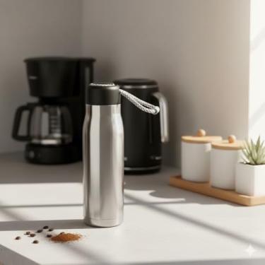 Imagem de Garrafa Térmica de 550ml com Parede Dupla e Alça Prata