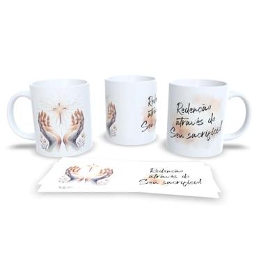 Imagem de Caneca com Arte em Aquarela, Paisagem Natural ao Pôr do Sol, Cerâmica Branca com Frase 'Ele Ressuscitou, Assim Como Disse', Design Inspirador (17270)