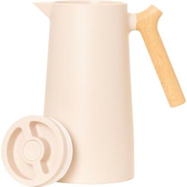 Imagem de Garrafa Térmica 1 Litro Jarra Cabo de Madeira Nórdica Bege Café Chá