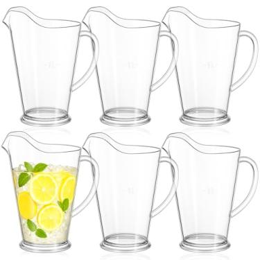 Imagem de LemonRoad 6 jarras de plástico de 1,700 g, jarra transparente para restaurante, jarro de água, jarro grande, para servir leite e chá, suco, bebida para festas, recipiente e dispensador de cerveja