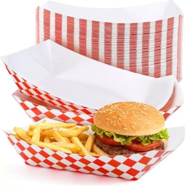 Imagem de Blcculi Pacote com 125 bandejas de papel para comida, barcos de comida de papel descartáveis de 900 g, bandeja xadrez vermelha e branca, bandejas de nacho para festa, piquenique, carnaval, comporta
