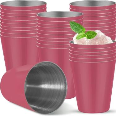 Imagem de Ashmacdo 24 peças de copos de aço inoxidável de 28,3 g, pequenos copos inquebráveis para casamento, café, uísque, bar, casa, restaurante, acampamento, bar, presente (rosa)