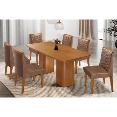 Imagem de Sala Jantar Mesa Maldivas Tampo Curvo 180cm+6 Cadeiras Maldivas Madeira Naturale - Capuccino/Corano Capuccino - Rufato