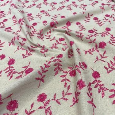 Imagem de Tecido Linho Natural Bordado Cru Floral Raminhos 1,30m Para Vestidos F