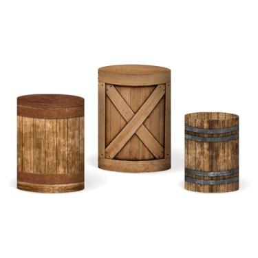 Imagem de Trio Capas Cilindros Tronco Madeira Veste Fácil em Tecido com Elástico para Festas(MODELO 02)