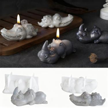 Imagem de WYAHYQ 2 moldes de resina de silicone animal para fundição de resina, crocodilo, rinoceronte, gesso, concreto