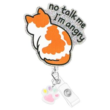 Imagem de Plifal Clipe de suporte para crachá - Gato engraçado No Talk Me I'm Angry Retrátil Carretel de crachá de cartão de identificação com clipe jacaré, enfermeira de escritório, enfermagem, trabalhador