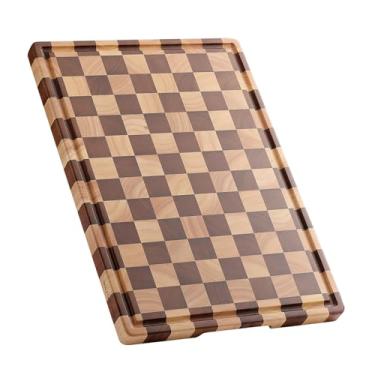 Imagem de Tábua de corte de madeira de acácia para cozinha – Tábua de cortar com ranhuras e alças, grande tábua de corte de madeira para carne, legumes, frutas, queijo e frutas, presentes de cozinha ideais