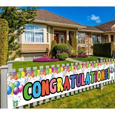 Imagem de Grande faixa de parabéns, faixa de parabéns de formatura, aniversário, noivado, casamento, chá de bebê, aposentadoria, promoção de trabalho, decoração de artigos de festa (3 x 0,5 m)