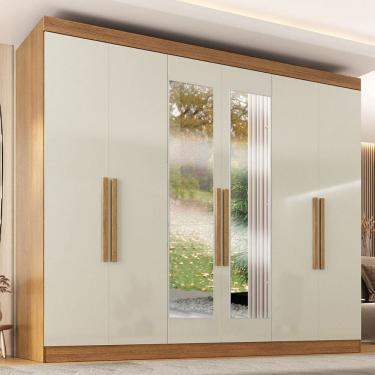 Imagem de Guarda-Roupa Casal German 6 Portas 2 Gavetas com Espelho Cinamomo/Off White - Maxel