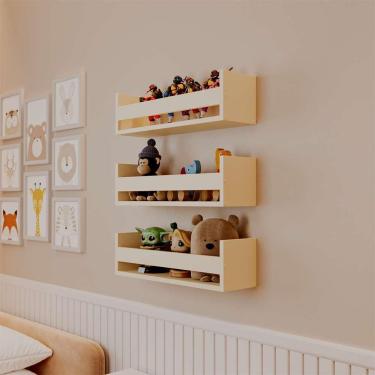 Imagem de Kit 3 Prateleiras Porta Brinquedos Bege Claro 60 X 12cm Suporte Invisivel