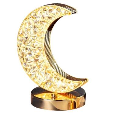 Imagem de Luminária Luxuosa Meia Lua Abajur Touch Cristal 3D Carrega USB, 3 Inte