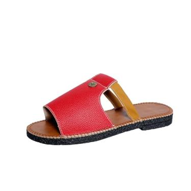 Imagem de Chinelos femininos com bico redondo cor sólida casual praia primavera verão versátil UE 36-43 Reino Unido 3,5-7 EUA 5,5-9 comprimento do pé 23-26,7 cm, Vermelho, 35