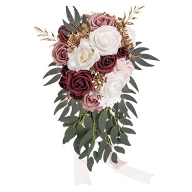 Imagem de Buquê de casamento simulado - rosas artificiais para damas de honra e arranjos florais (cor 2)