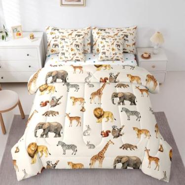 Imagem de Conjunto de edredom de animais zoológicos com lençóis, fronhas e capa de almofada, girafa fofa, 7 peças, para decoração de quarto de crianças, meninos, meninas, adolescentes, cama de animal em uma