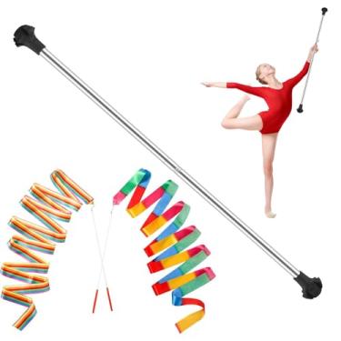 Imagem de TOXYMHO Bastão infantil, bastão giratório de aço inoxidável de 71 cm para iniciantes de dança de 3 a 15 anos | Inclui 1 varinha de ginástica e 2 fitas de dança, fácil de usar (preto)