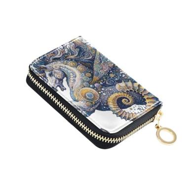 Imagem de Carteira feminina colorida, porta-cartões de crédito, bloqueio RFID, cavalo marinho, unicórnio, carteira masculina fofa com bolso para moedas