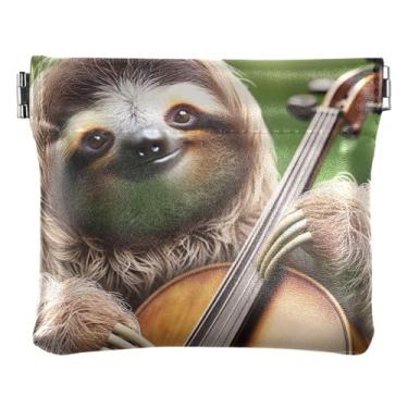 Imagem de Lindo urso panda feminino bonito bolsa de moedas de couro personalizada pequena bolsa de moedas para meninas, Linda música de violoncelo preguiça, one size, Minimalista moderno