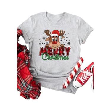 Imagem de Camisetas Femininas Vermelhas Com Estampa De Rena Feliz Natal Casual M