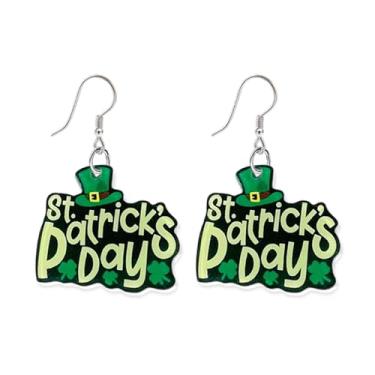 Imagem de Brincos pendentes de chapéu de trevo de Dia de São Patrício para mulheres, engraçados, fofos, banhados a prata, acrílico, verde, irlandês, joia moderna para festas festivas, melhores amigas