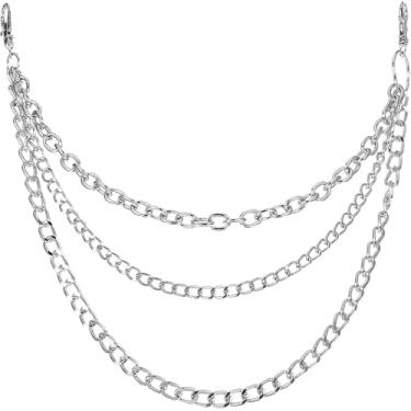Imagem de Corrente de bolso para calças de prata, corrente de carteira, corrente com ambas as extremidades, fechos de garra de lagosta, acessórios góticos, corrente de bolso de metal, hip hop, punk, acrílico
