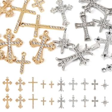 Imagem de FASHEWELRY 18 peças, pingentes de strass de cristal, crucifixo, berloques vintage com pingente de cruz para colar faça você mesmo, pulseira, brinco, ornamento, fabricação de joias