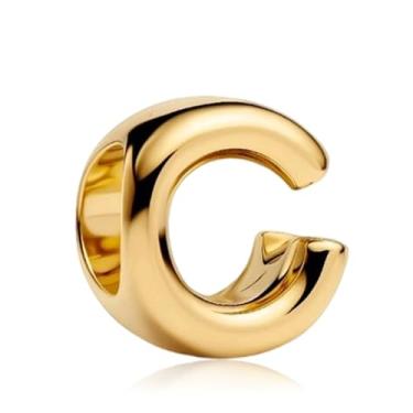 Imagem de Amieween Berloques com letra inicial C banhado a ouro 14K, mulheres, presentes, amor, mãe, família, amigo, aniversário, Natal, Dia das Mães, Dia dos Namorados, pulseiras e colares, pingente A-Z para