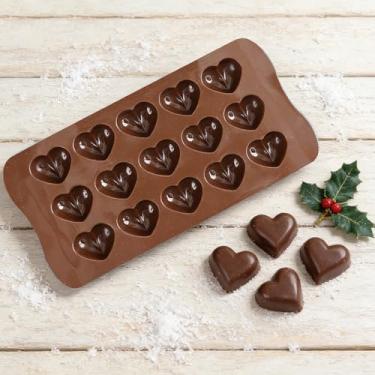 Imagem de Molde de chocolate de coração de 15 cavidades, moldes de silicone convenientes para assar, chocolate, bloco de gelo e doces, molde em forma de coração de fácil liberação de grau alimentício com cor