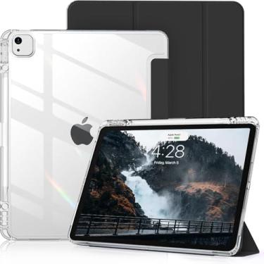 Imagem de Capa Compatível com iPad 9a 8a 7a Geração 10.2" 10.5" Polegadas Capa Para,Fino Translúcido Traseira Trifold Folio Suporte Protetora Tablet, Suporte S Pen Carregamento (Preto)