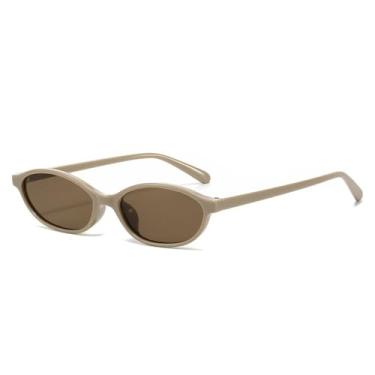 Imagem de Óculos de Sol UV400 - Lentes Ovais Pequenas com Gradiente e Rebites Redondos para Homens e Mulheres, Ideais para Esportes ao Ar Livre, Corrida e Ciclismo, Cor Cáqui.