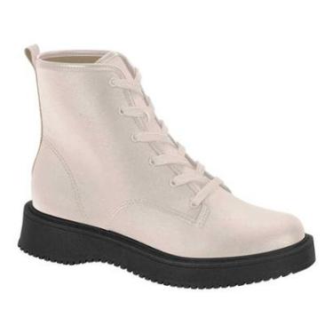 Imagem de Bota Coturno Feminino Napa Creme Preto Moleca 5339.100-Feminino