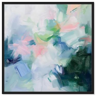 Imagem de Art Remedy Tela de folha verde tranquila arte colorida moderna, moldura preta, 76 cm x 76 cm