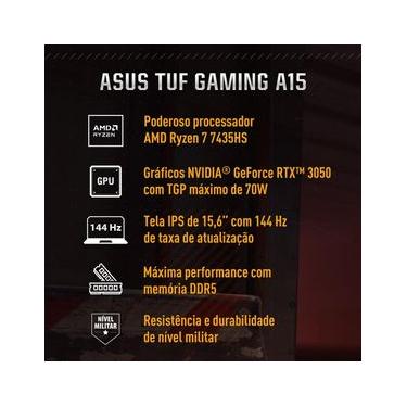 Imagem de Notebook Gamer 15,6” ASUS TUF A15 144Hz Ryzen 7 KeepOS 8GB RAM 512GB SSD Preto